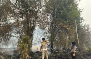 Di Km 17 Jalan Tjilik Riwut, Ditbinmas Polda Kalteng Bahu Membahu Padamkan Api dan Imbau Masyarakat Stop Karhutla Dtibinmas
