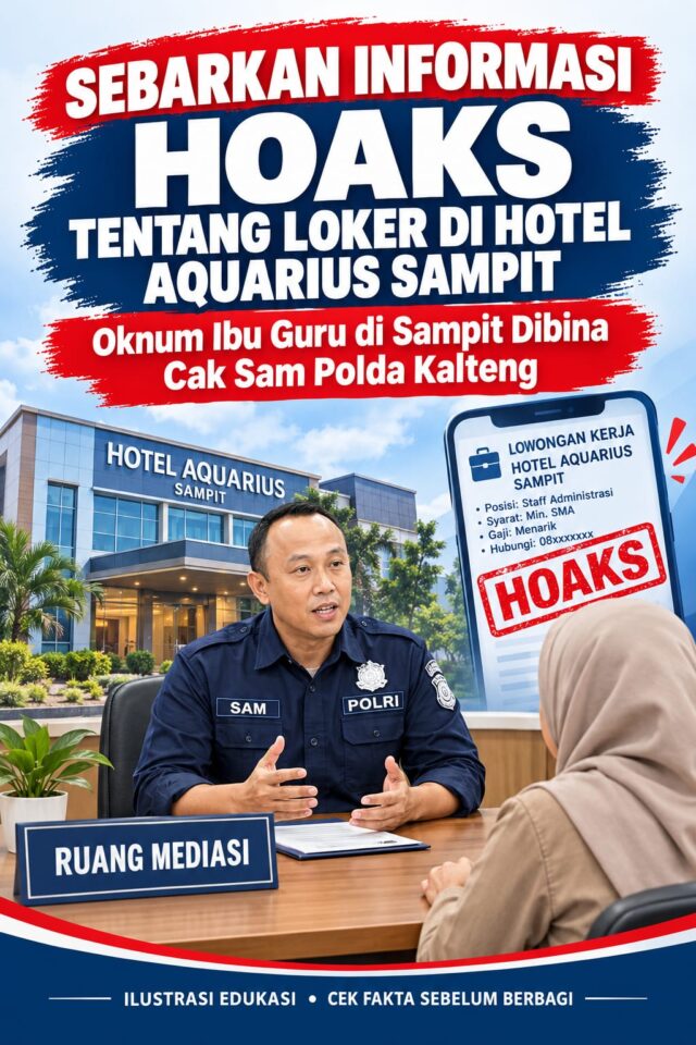 Cak Sam Polda Kalteng memberikan pembinaan terkait hoaks lowongan kerja Hotel Aquarius Sampit. Cak Sam Polda Kalteng memberikan pembinaan terkait hoaks lowongan kerja Hotel Aquarius Sampit.